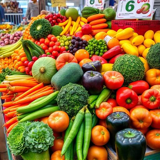 A colorful display of fruits and vegetables at a farmer's market, showcasing the variety of healthy food options.