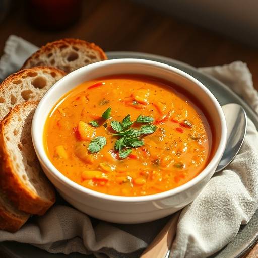 A steaming bowl of lentil soup with a side of crusty bread, demonstrating a healthy and comforting meal.